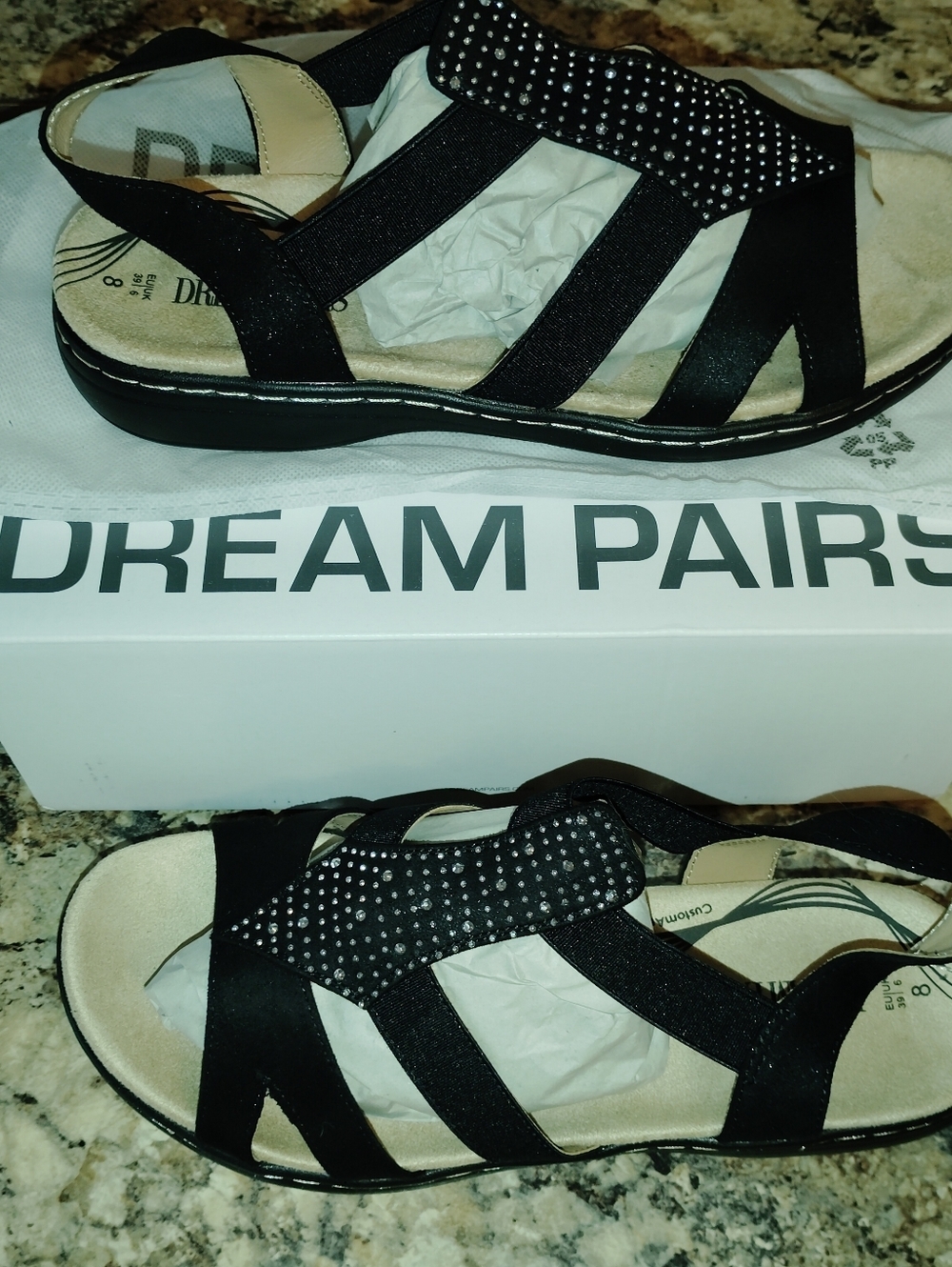 Dream Pairs Black Slingback Sandals with Rhinestone Accent 8 New In Box - Picture 3 of 5